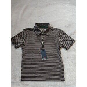 Michel Rouen Black and Gray Striped Short Sleeve Performance Polo Size 6 New